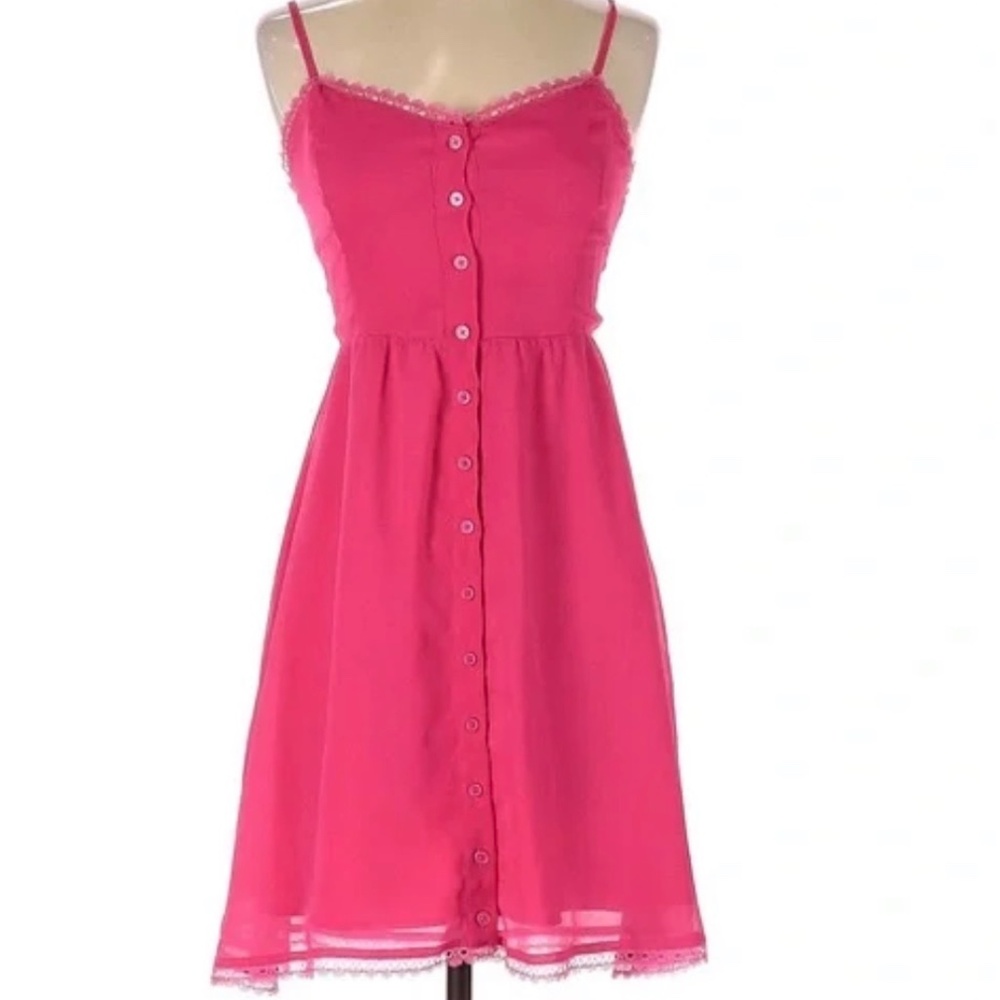 Kirra hot pink button down slip dress 00s Barbie 2000s princess lace trim cami